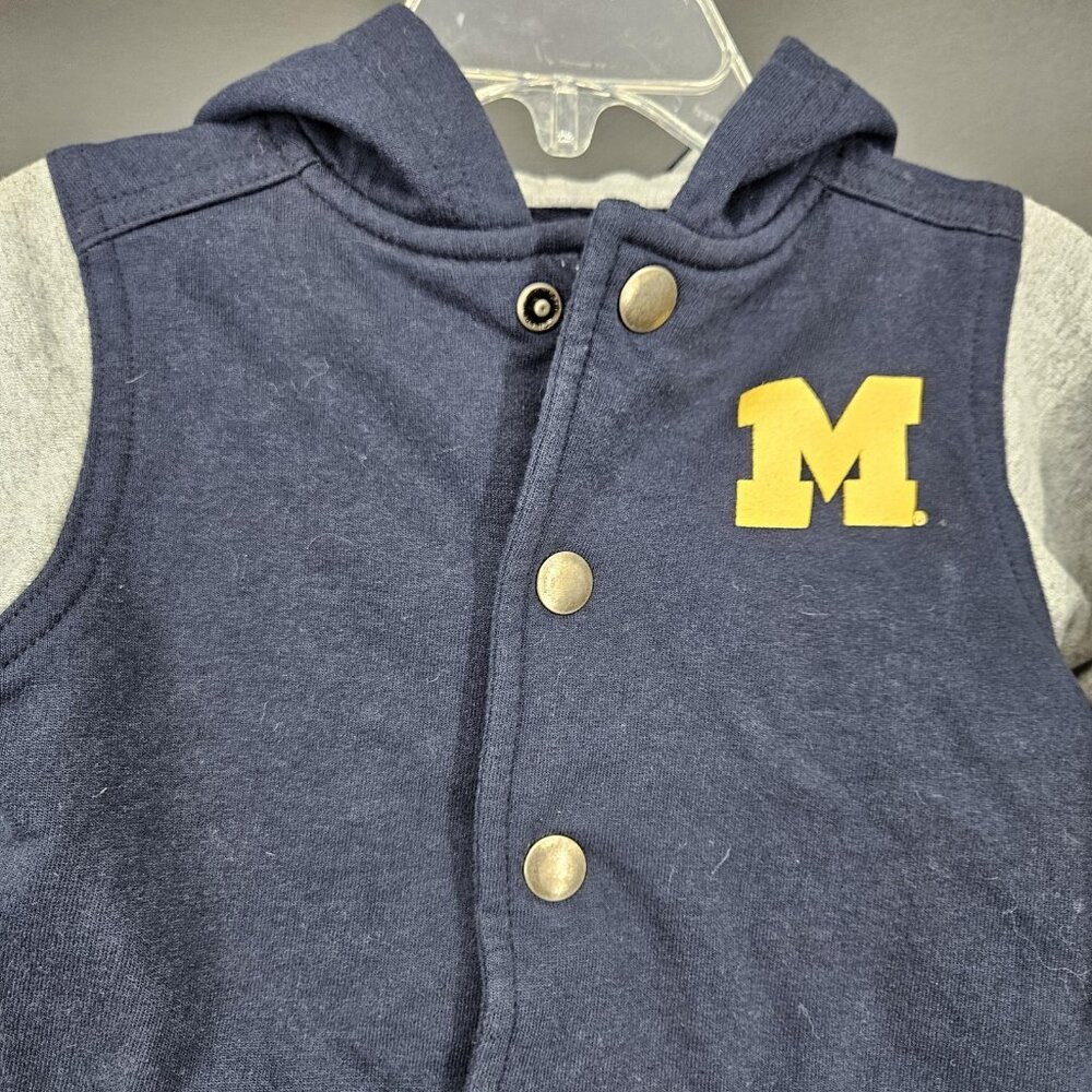Michigan Wolverines Jacket Infant 6M Hooded Snap Button NCAA Letterman Blue Gray - Picture 3 of 6